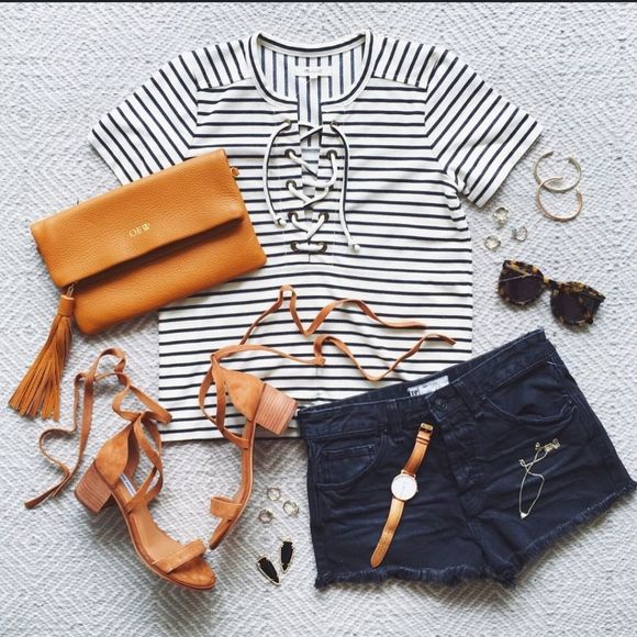 MADEWELL Creme/Navy Lace-up Striped Shirt Size XS - Picture 10 of 10